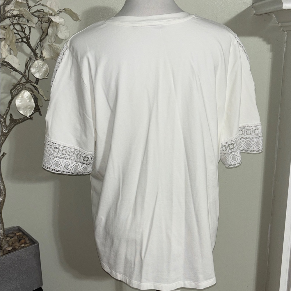Chico's White V Neck Blouse with Lace Sleeves - Picture 4 of 5
